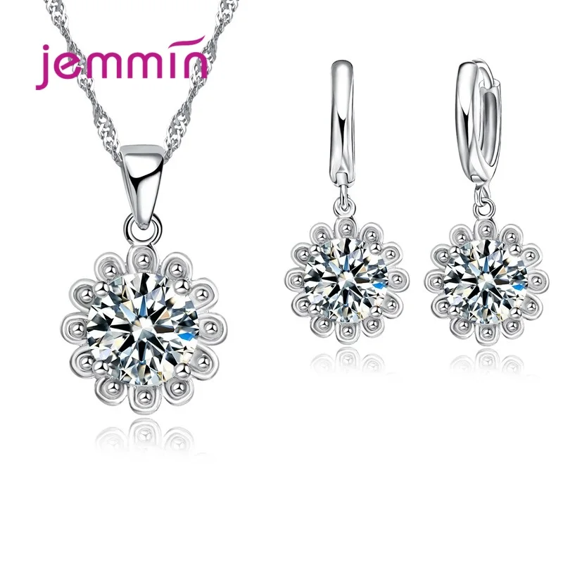 New 925 Sterling Silver Trendy Crystal Pendant Necklace Earrings Jewelry Set For Women Anniversary Gift Fashion Jewelry