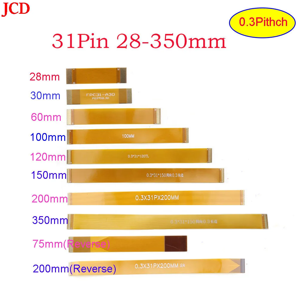 JCD 1pcs 31 Pin FFC FPC Flexible Flat Cable Pitch 0.3mm Same Direction length 28 30 60 75 120 150 200 350 mm