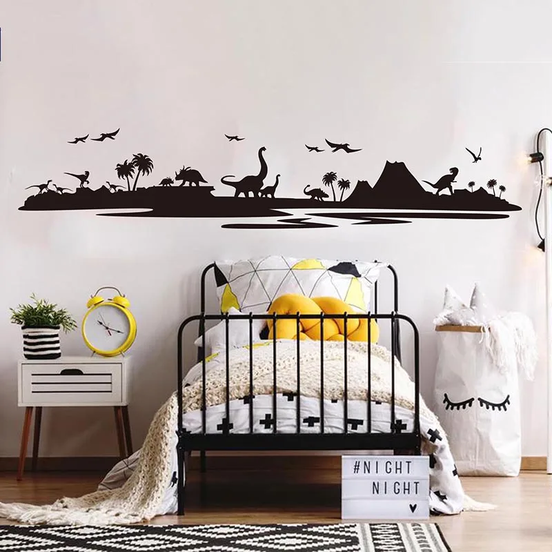 Large Dinosaur Wall Sticker Bedroom Playroom Forest Skyrim Tree Dinosaur Animal Wall Decal Nursery Kids Room Vinyl