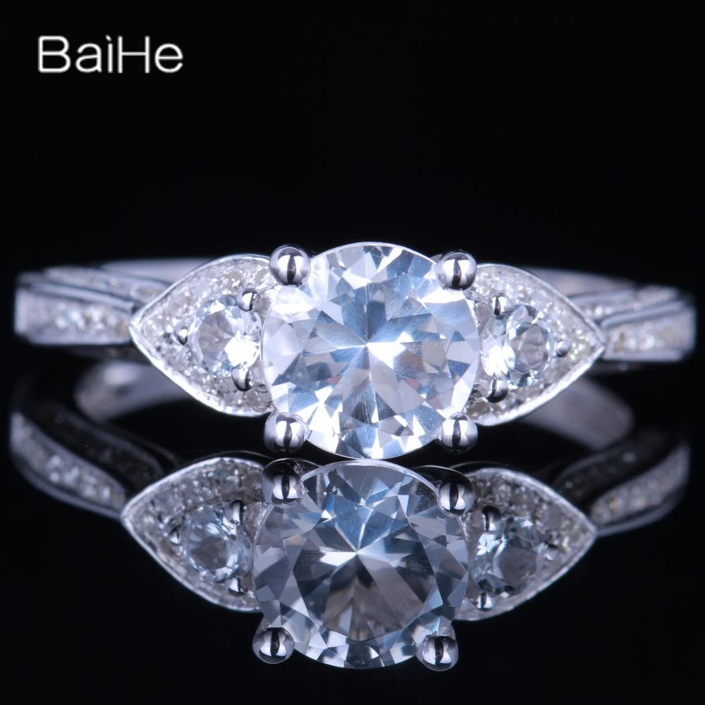 

BAIHE Solid 14K White Gold Genuine White Topaz Ring Women Engagement Trendy Fine Jewelry خاتم التوباز الأبيض پکھراج کی انگوٹھی