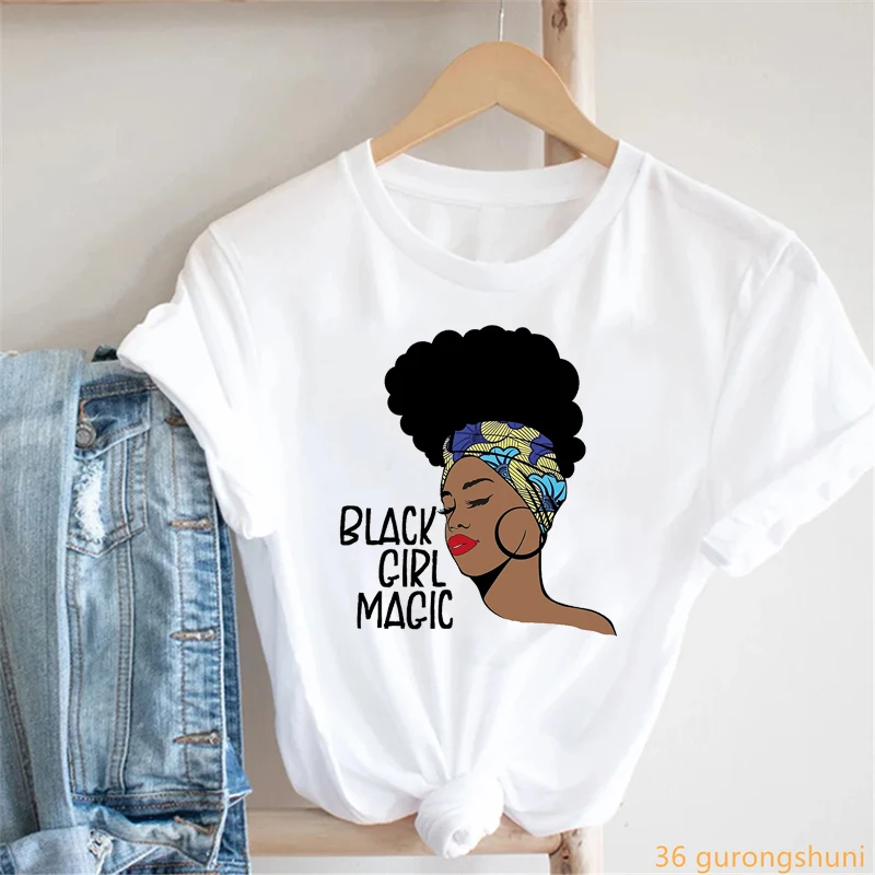 

Vintage Africa Black Girl Magic Powerful T Shirt Black Queen Crown T-Shirt Women Clothes Female Clothing 2021 90s Top T-Shirts