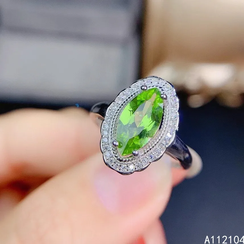 

KJJEAXCMY Fine Jewelry 925 Sterling Silver Inlaid Natural Peridot Women Elegant Exquisite Chinese Style Gem Ring Support Detecti