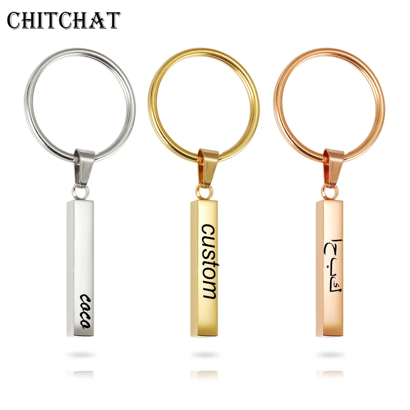 

Custom Personalized Vertical Bar Keychain Engraved Date Name Pendant Key Ring Man Woman Jewelry Birthday Gift