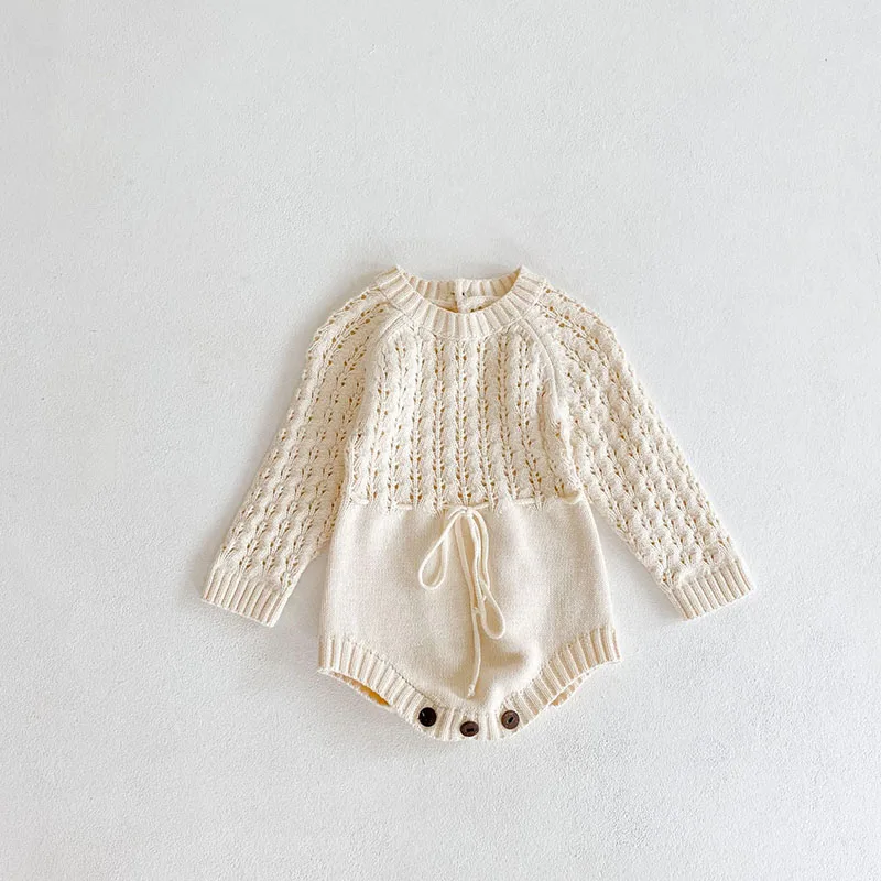 Baby Girls Clothing Bodysuit Knitted Hollow Waist Long Sleeves Outfits