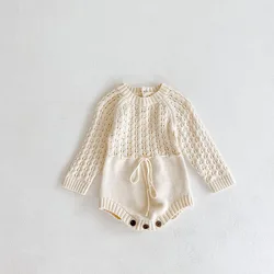 Baby Girls Clothing Bodysuit Knitted Hollow Waist Long Sleeves Outfits