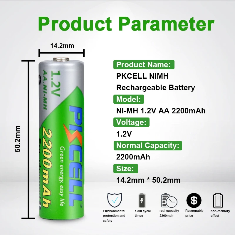 6 sztuk x PKCELL 2200 мАч 1,2 В NIMH AA аккумуляторная батарея с низким саморазрядом NI-MH для игрушечного фонарика