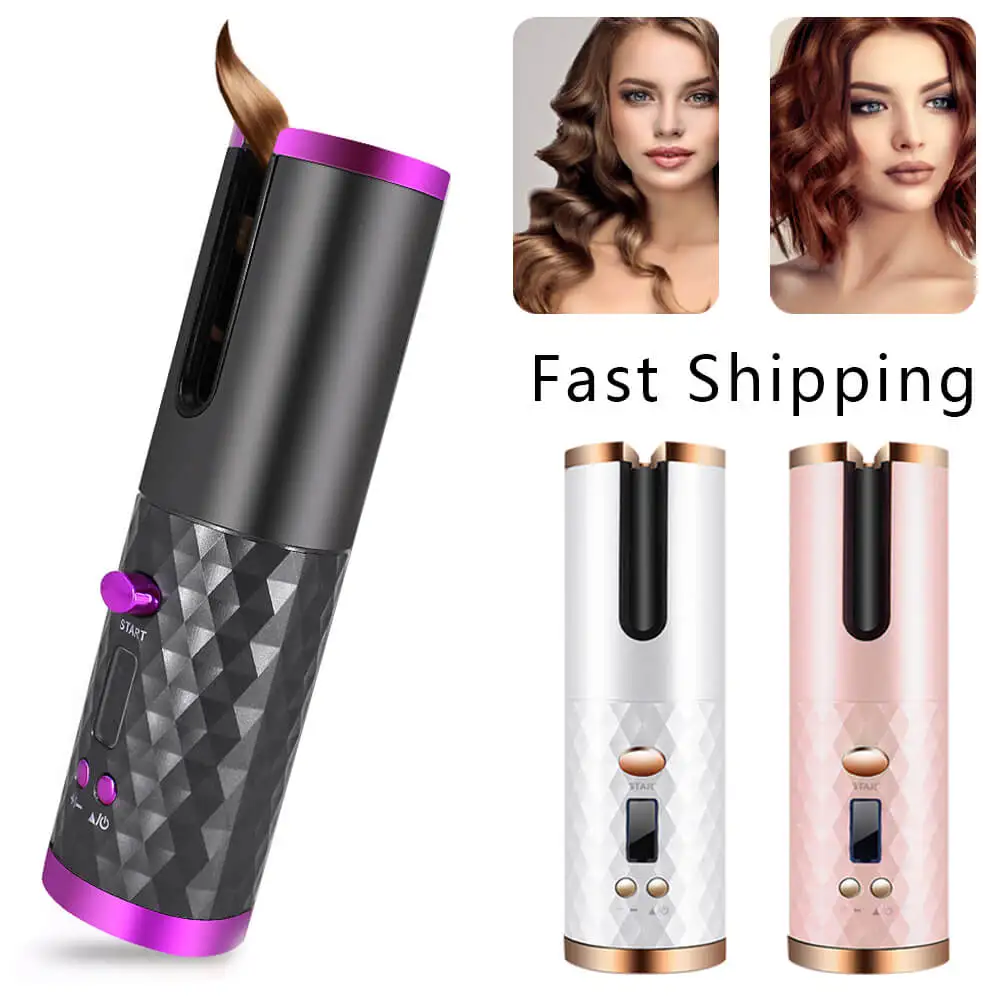 Cordless Automatic Hair Curler USB Rechargeable Ceramic Heating Magic Stick Curling Iron Professional LCD Display Curly Machine