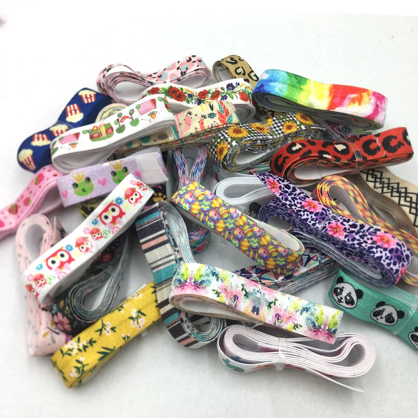 1Y/1.2Y/2Y Randomly Mixed 4-5 Colors 5/8\'\' FOE Fold Over Elastic Stretch Ribbon Elastic Tape Spandex Rubber Band DIY Crafts