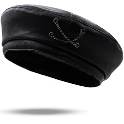 2022 New classic Girl vintage leather buckle PU leather Beret women's autumn and winter fashion easy match flat top painter cap