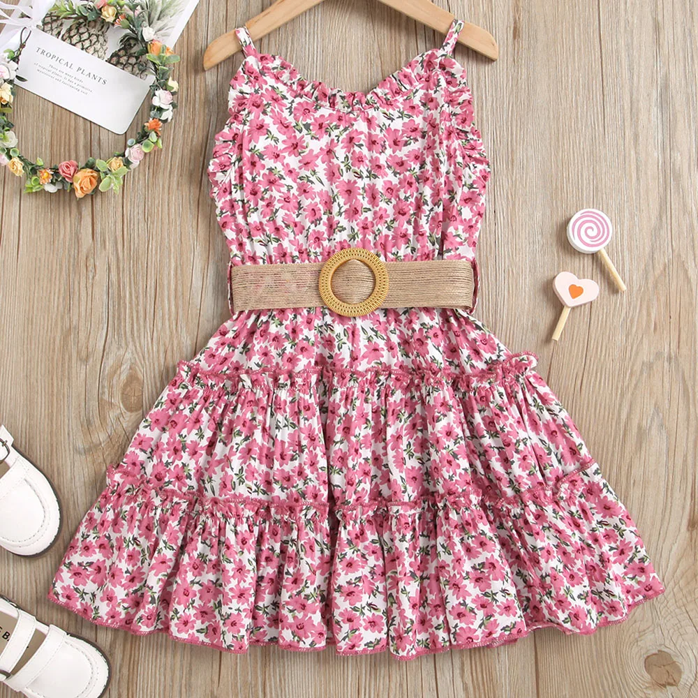 Summer Children Dresses Floral Print Baby Girl Dress Beach Party Princess Dress Spaghetti Strap Boho Sundress infantis vestidos