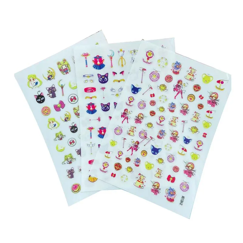 New Arrive Fashion Hot Selling Nail Stickers Thin Light Traceless Dry Nail Decals New Sailor Moon and Gear Collection Nail Art