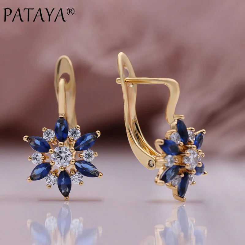 PATAYA New 585 Rose Gold Color Multicolor Natural Zircon Earrings Gifts for Women Fashion Jewelry Luxury Quality Flower Earrings