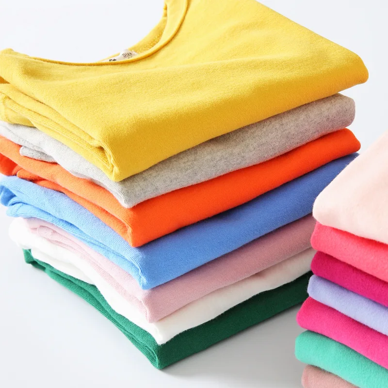Basic Bottom Baby Autumn Spring T Shirt Solid Color Kids Children Casual Clothing Cotton T-shirt For Girls Tops