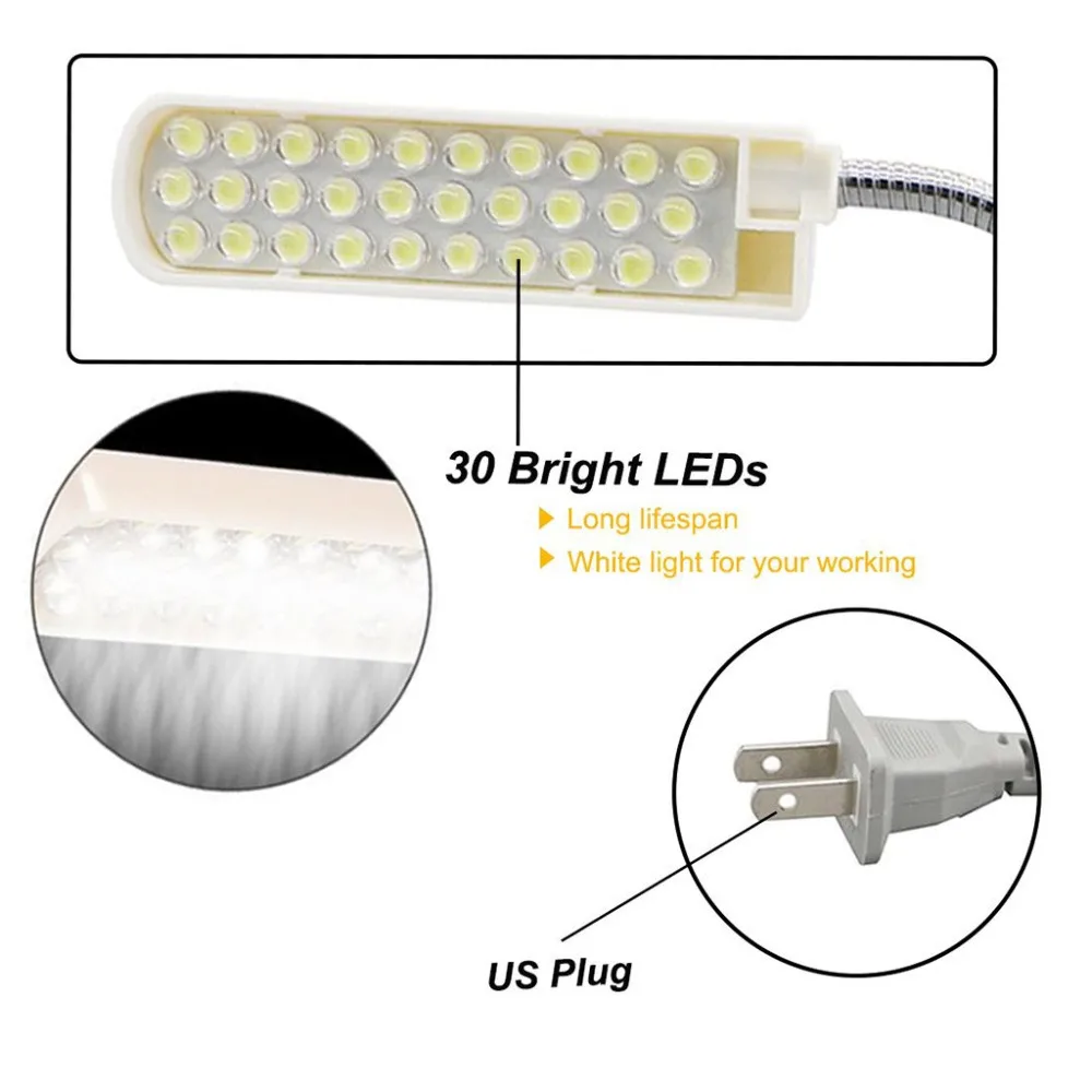 Lampu mesin jahit LED Super terang, lampu 10/20/30 LED lampu kerja rumah dengan dudukan magnetik untuk mesin bor