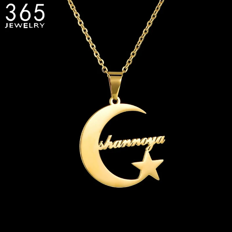 2021 Collar Customized Names Pendants Necklace Custom Namplate Moon Start Necklace Stainless Steel Personalized Collier Jewelry