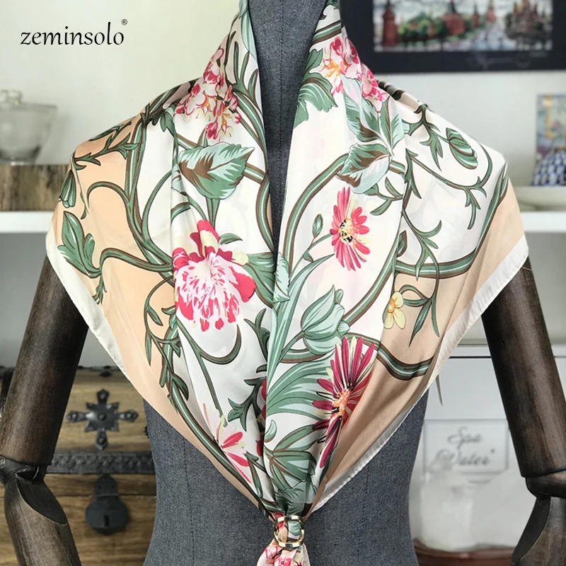 2020 Fashion Kerchief Silk Satin Scarves For Women Print Hijab Scarf Bandana Female 90*90cm Square Shawls Wraps Scarves For Lady