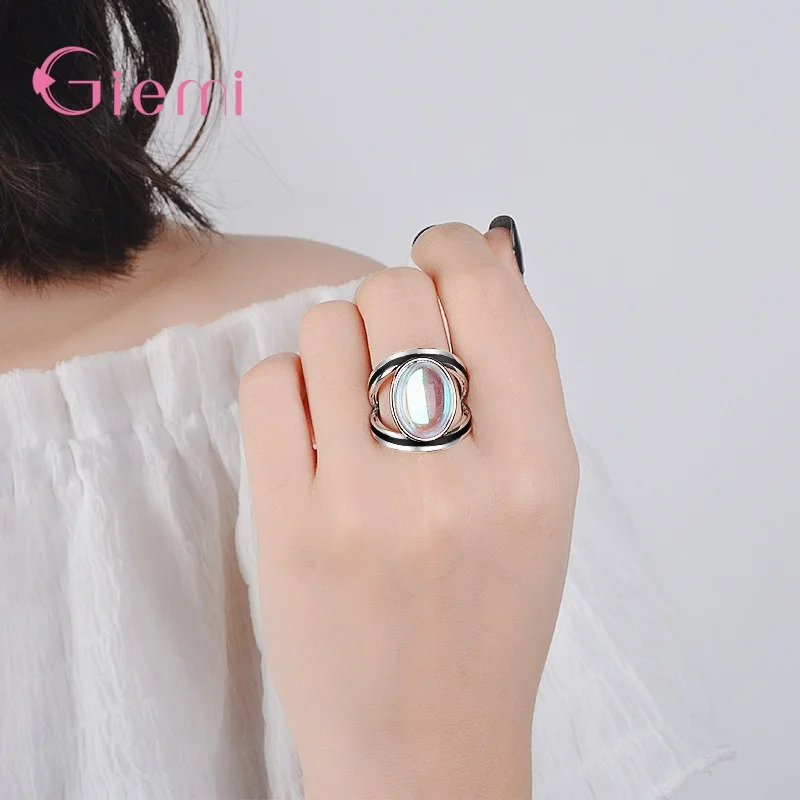 Fashion Women\'s Ring 925 Sterling Silver Natural Gemstone Moonstone Ring For Females Party Gift Jewelry