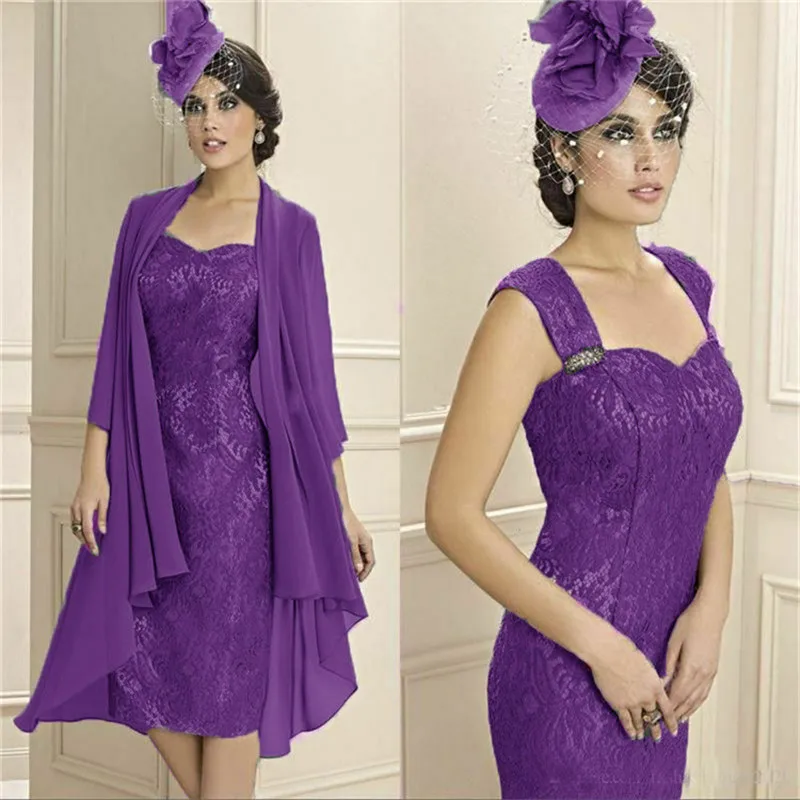 Mermaid Lace Chiffon Off Shoulder Sweetheart Mother Of The Bride Dress Outfits Evening Prom Knee Length Corset Back Free Jacket