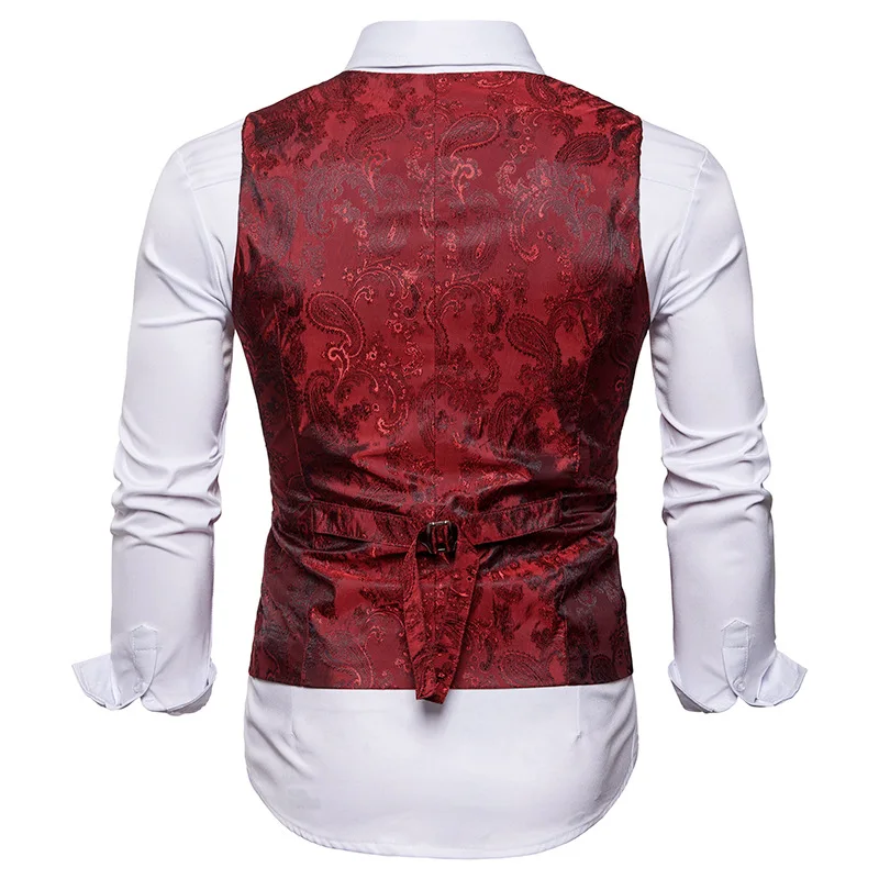 Men\'s Red Paisley Double Breasted Dress Vest 2023 Brand New Slim Fit Formal Business Sleeveless Waistcoat Men Chaleco Hombre 2XL