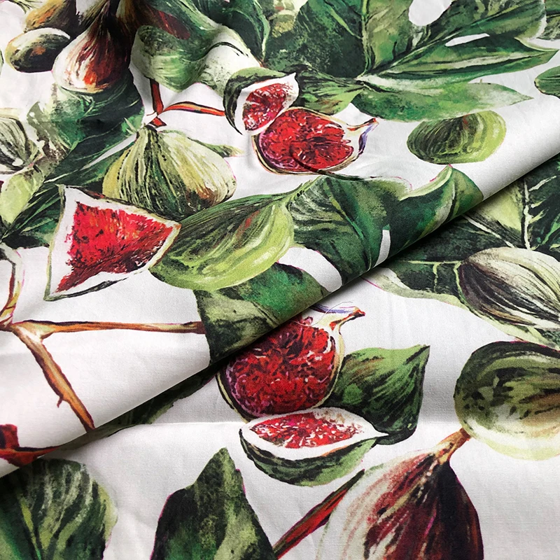 145 cm wide brand fruit printed natural cotton poplin fashion women\'s clothing clothing printed fabric cloth for dress by meter