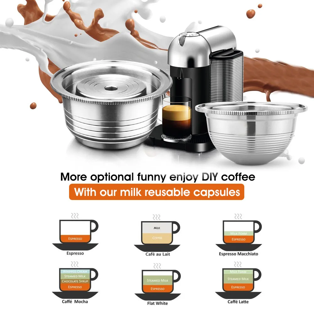 ICafilas Espresso Capsulas Recargables Nespresso Vertuoline & Vertuo Stainless Steel (G2) Refillable Capsule Reusable Filter ODS