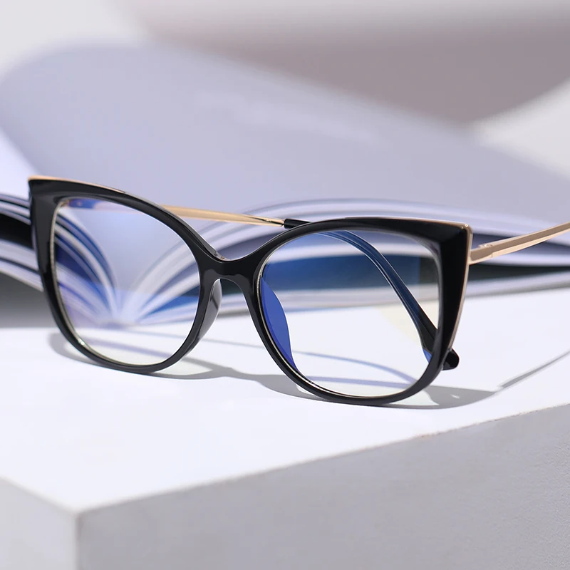 Fashion Women Cat Eye Glasses Frame for Female Optical Eyeglasses Full Rim Prescription UV400 Coating Anti-scratch Blue Light