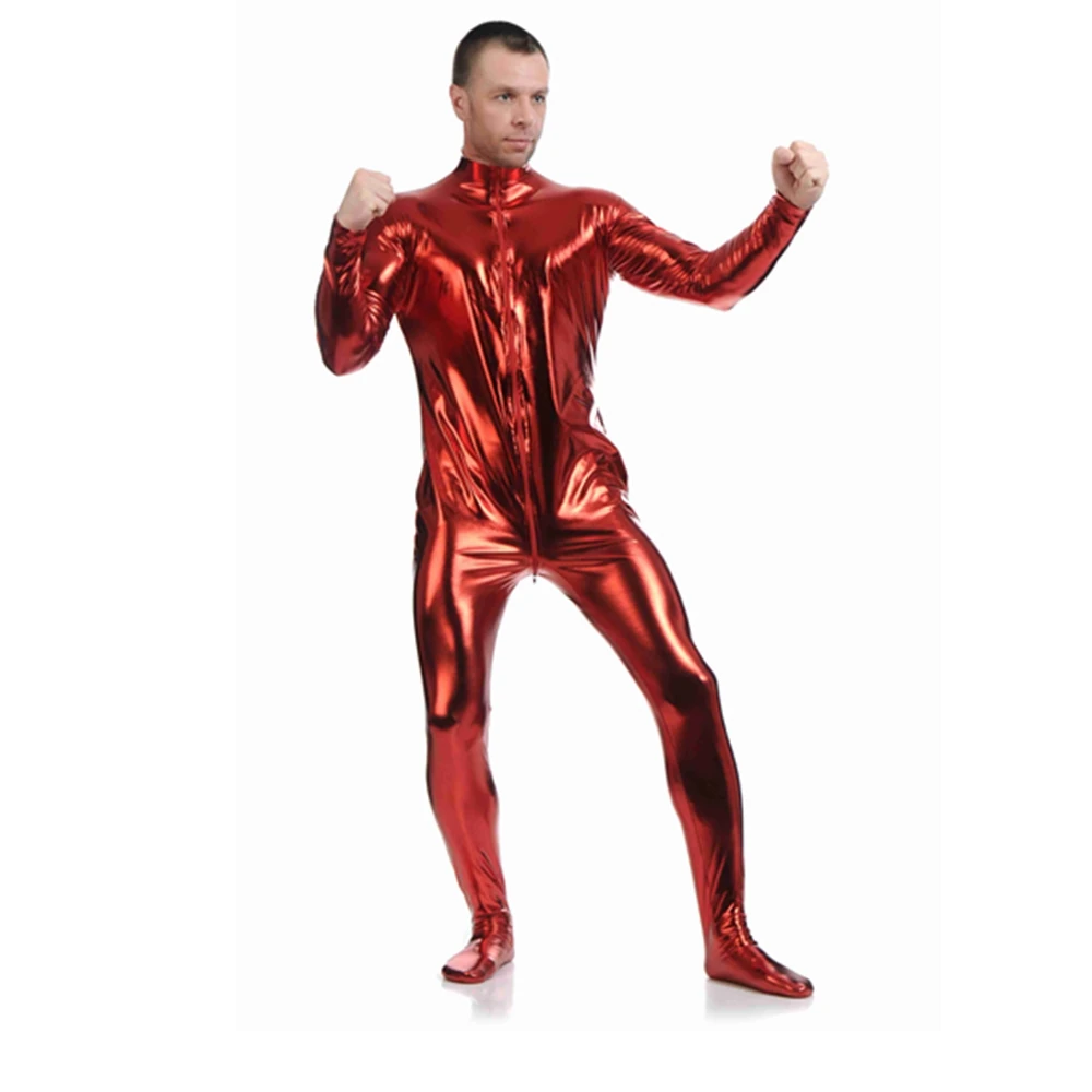 Volle Körper Spandex Anzug Shiny Metallic Zentai Kostüme Cosplay Headless Haut Engen Catsuit Halloween Erwachsene Männer Body Unisex