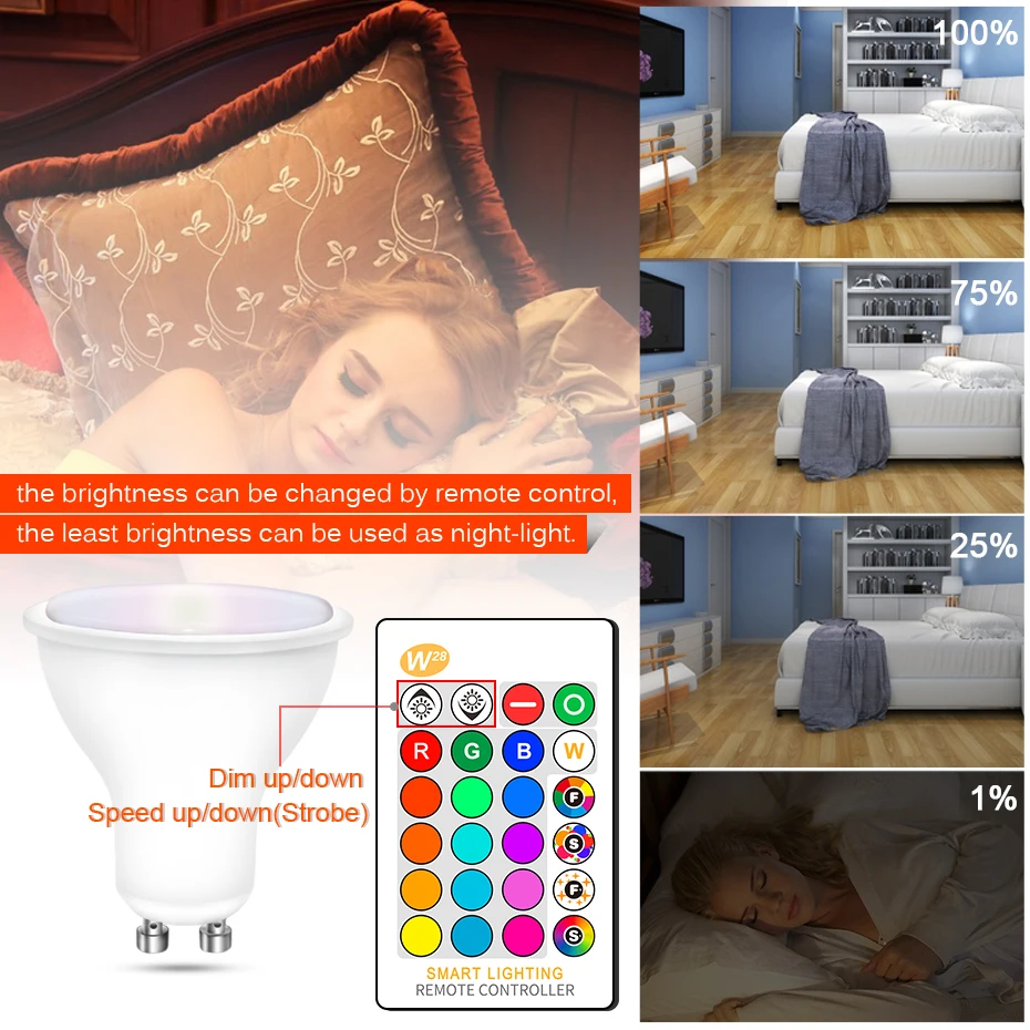 GU10 8W Led Lamp Color Spotlight Dimmable RGB Light Bulb IR Remote Control RGBW+WW Tuya Smart Life for Christmas Decoration