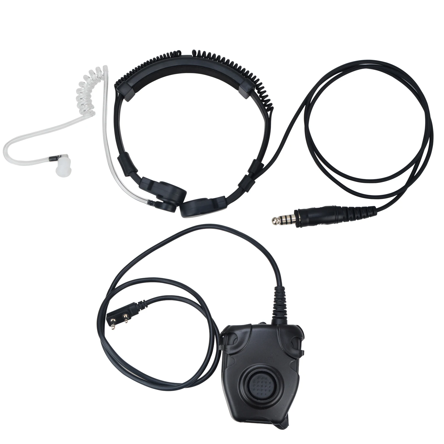 Neck-worn Acoustic Tube Conduction Tactical Headset Throat Vibration Mic with K Plug PTT Adapter Button for Baofeng