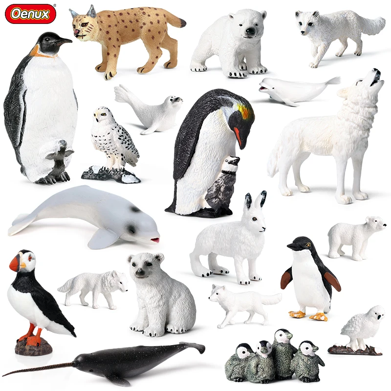 Oenux Simulation Polar Ocean Animals Arctic Fox Penguin Bear Wolf Rabbit Seal Model PVC Sea Action Figures Kids Education Toy