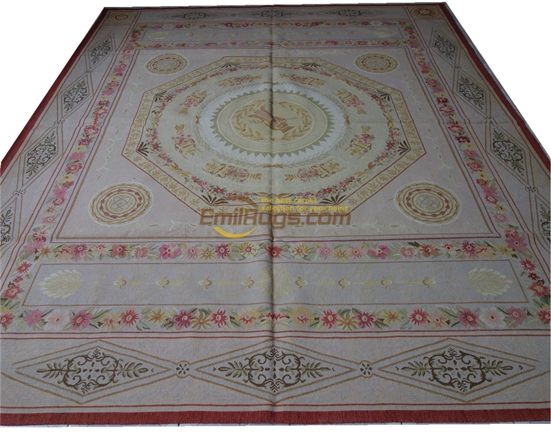 Pure hand woven wool carpet french aubusson rugs 244CMX305CM 8 X 10 187gc147aubyg30