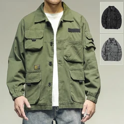 Veste de travail Harajuku pour hommes, streetwear japonais, vert armée, grande taille, vêtements de travail décontractés, manteau militaire, mode coréenne, 5XL