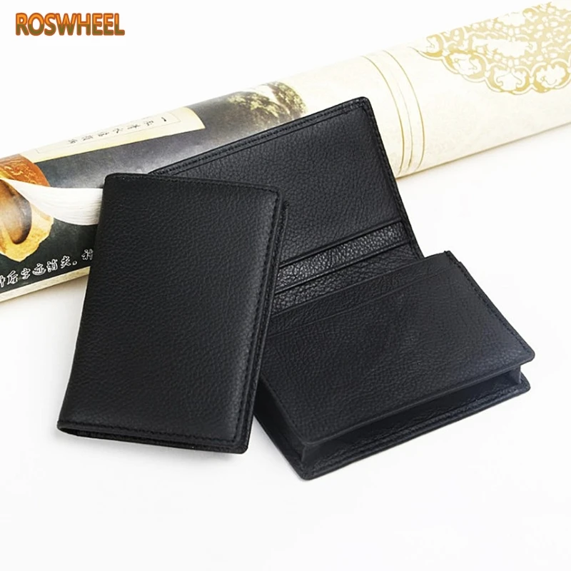 Men Black Leather Expandable Credit Card ID Business Cards Holder Wallet Case JUL29