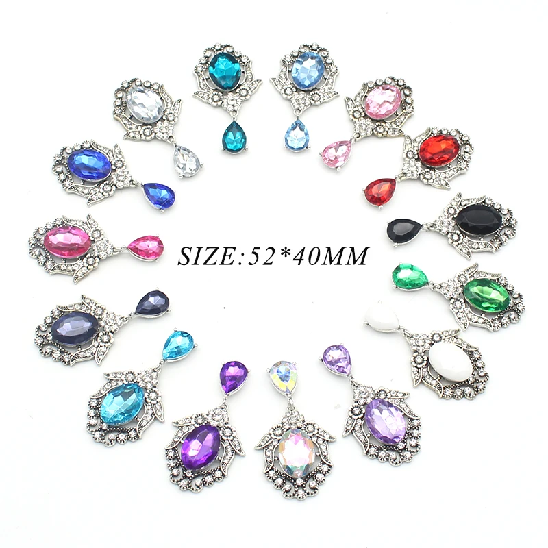 Exquisite 10pcs 52*40mm Alloy Rhinestone Flower Pendant Clothing Headband Accessories DIY Gift Box Decoration