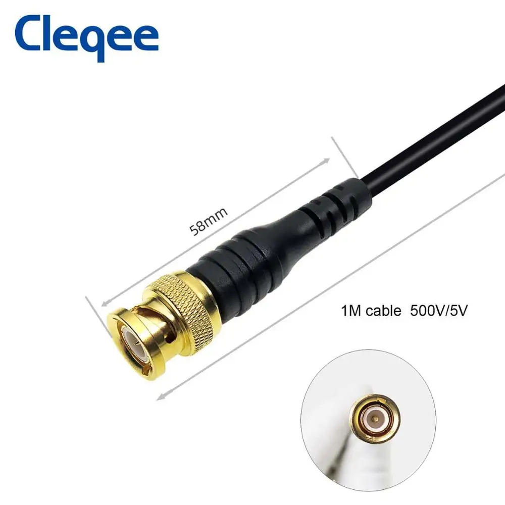 Cleqee cabo de conector bnc, sonda de teste de osciloscópio puro de cobre p1062 1m, 500v 5a