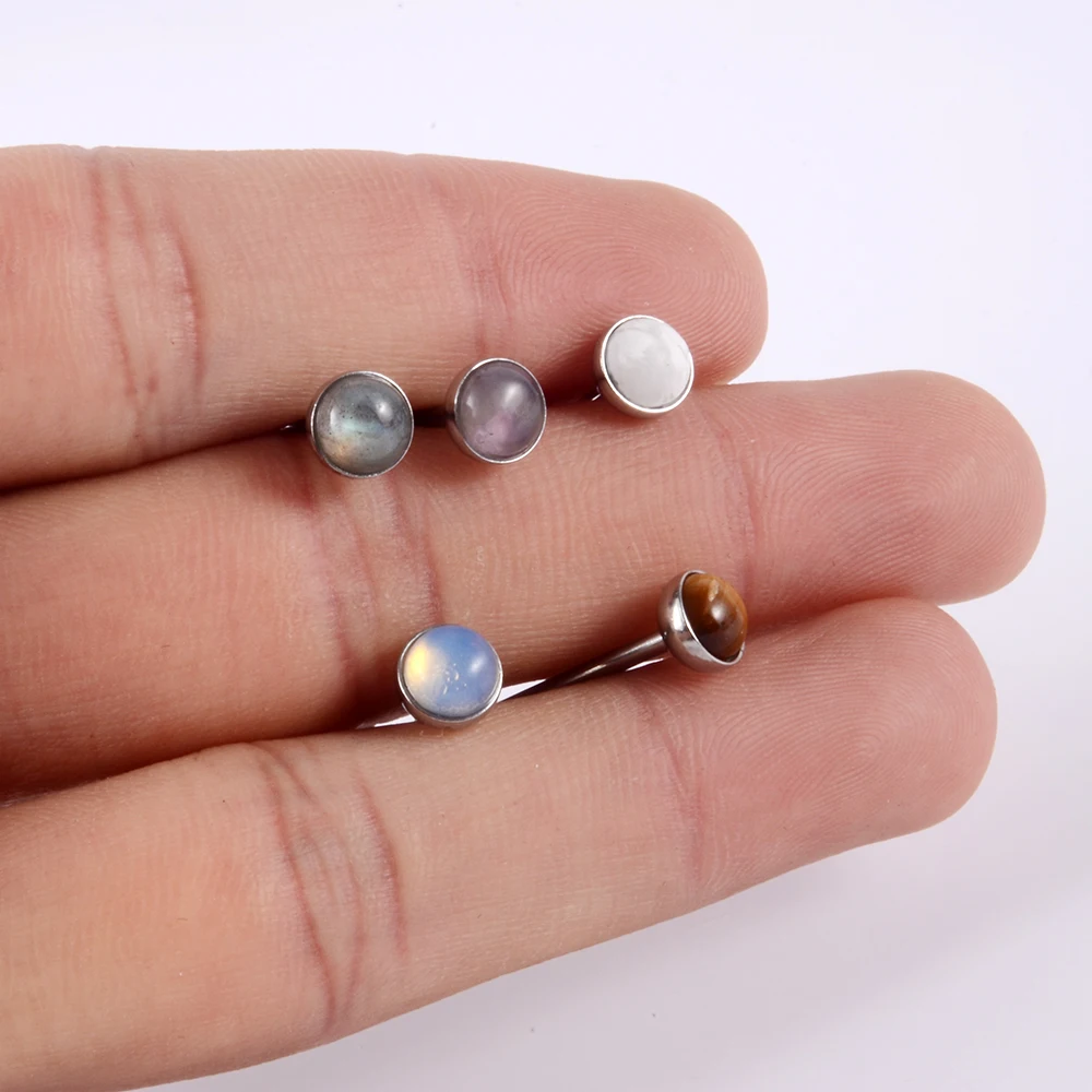 10PCS/Lot Wholesale Amethyst Stone Tongue Barbell G23 Titanium Labradorite Howlite Unisex Surgical Steel Tongue Piercing Jewelry