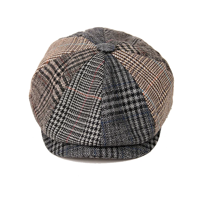 New Plaid Newsboy Caps Men Fashion Wool Stitching Flat Cap Autumn Winter Men Woman Vintage Painter Octagonal Hats BLM118