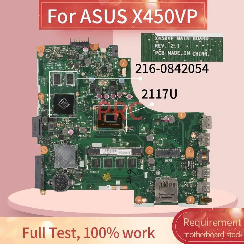 REV:2.1 For ASUS X450VP 2117U Notebook Mainboard 216-0842054 DDR3 Laptop Motherboard