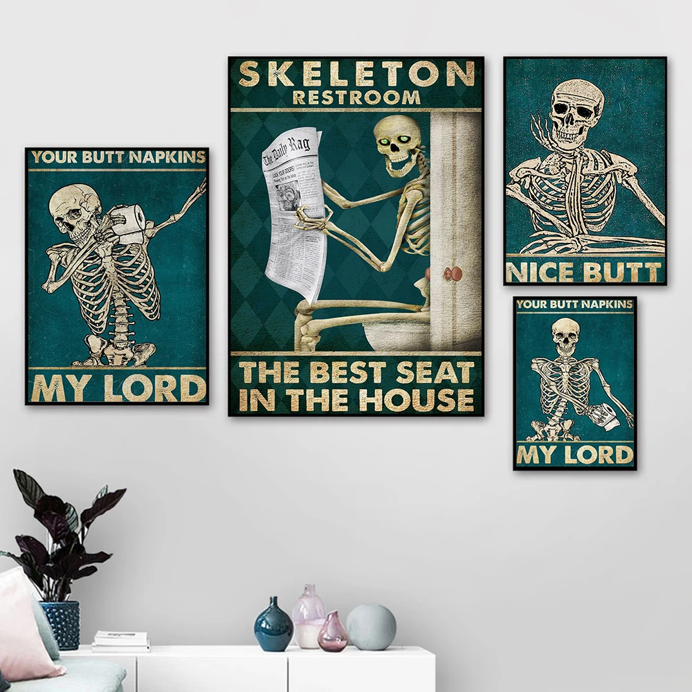 Your Butt Napkins My Lord Toilet Funny Posters and Prints Skull Nice Butt Vintage Wall Art Canvas Painting Bathroom Decoration