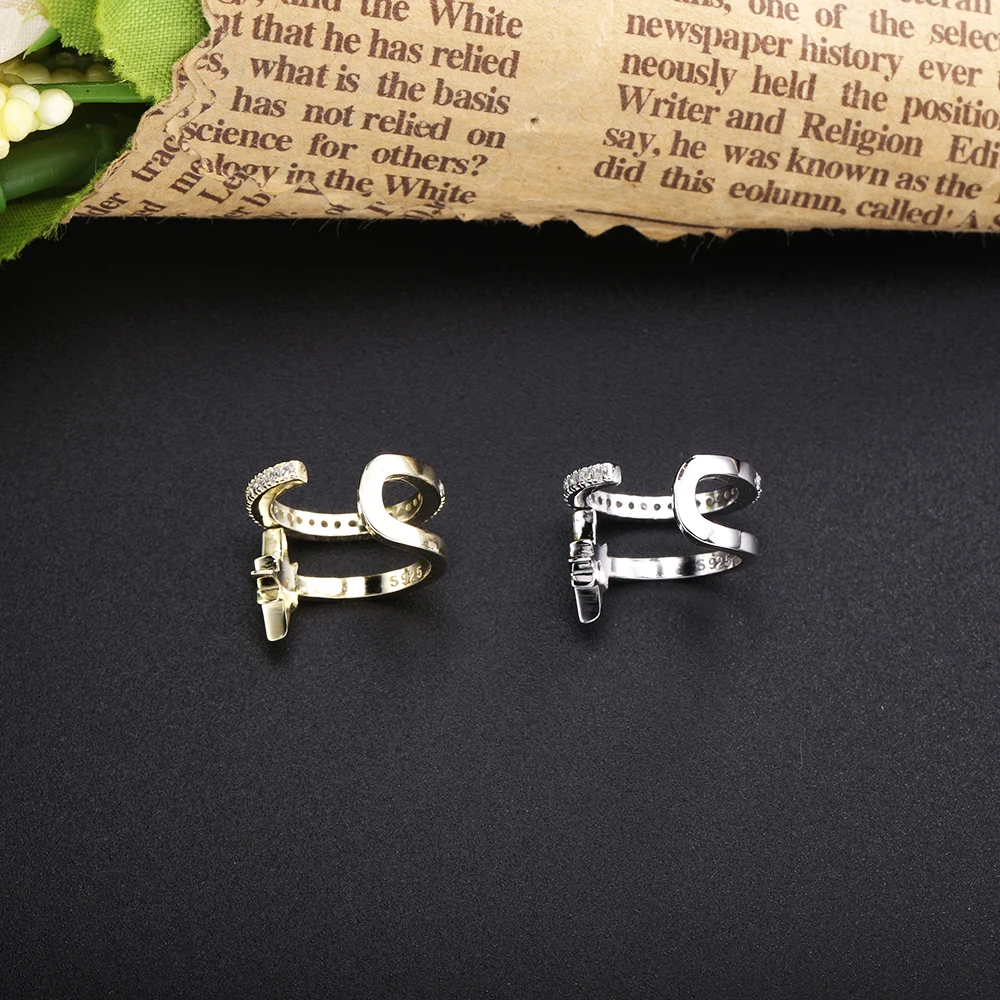 SHADOWHUNTERS الأصلي 925 فضة أقراط مشرقة ستار الأذن الكفة طبقتين كليب على الأذن لفتاة العصرية النساء المجوهرات #3