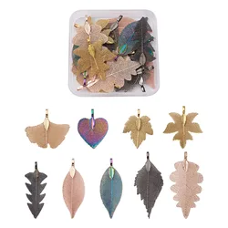 1Box Electroplated Natural Leaf Big Pendants Charms Mixed Color for DIY Handmade Jewelry Necklace Earrings Making Accessories