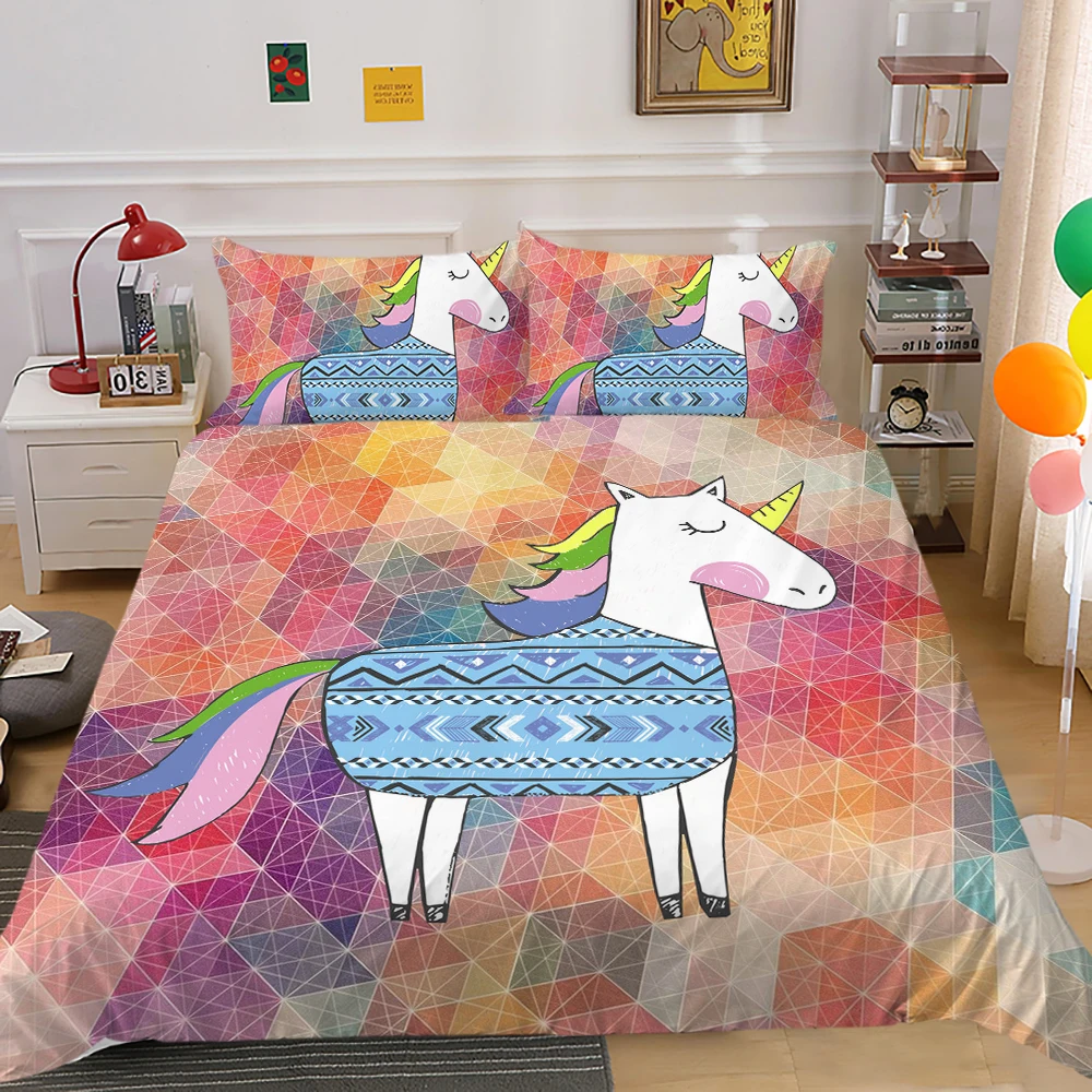 3D Cartoon Unicorn Duvet Cover Set Kids Bedding Sets Single Size Bed Comforter Girl's Quilt Cover Bed Line