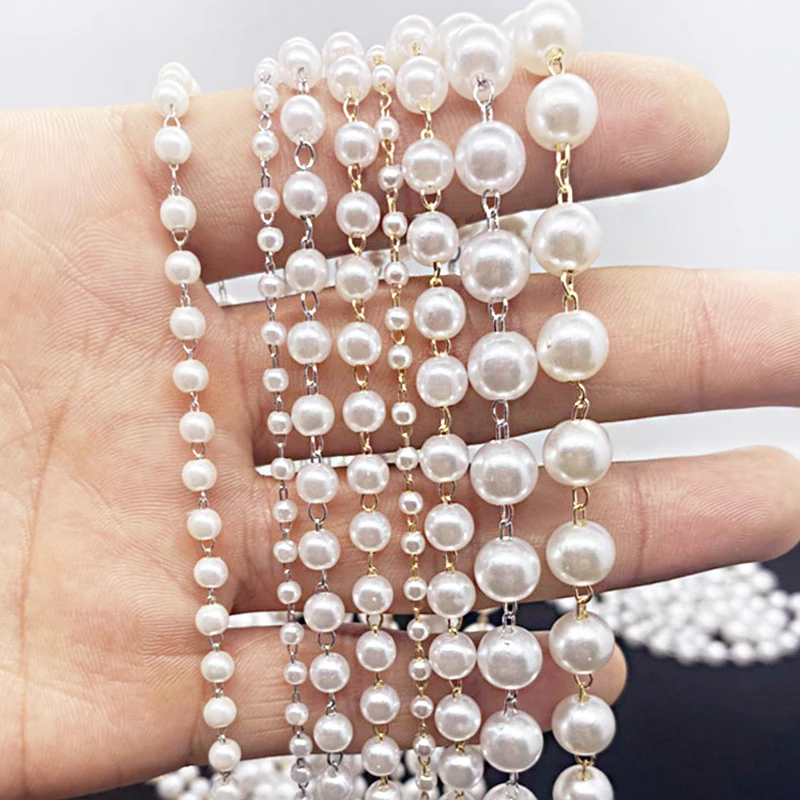 1meter 3-8mm Imitation Pearl Beaded Chain DIY Copper Necklace Chains Accessories for Jewelry Making Components Handmade