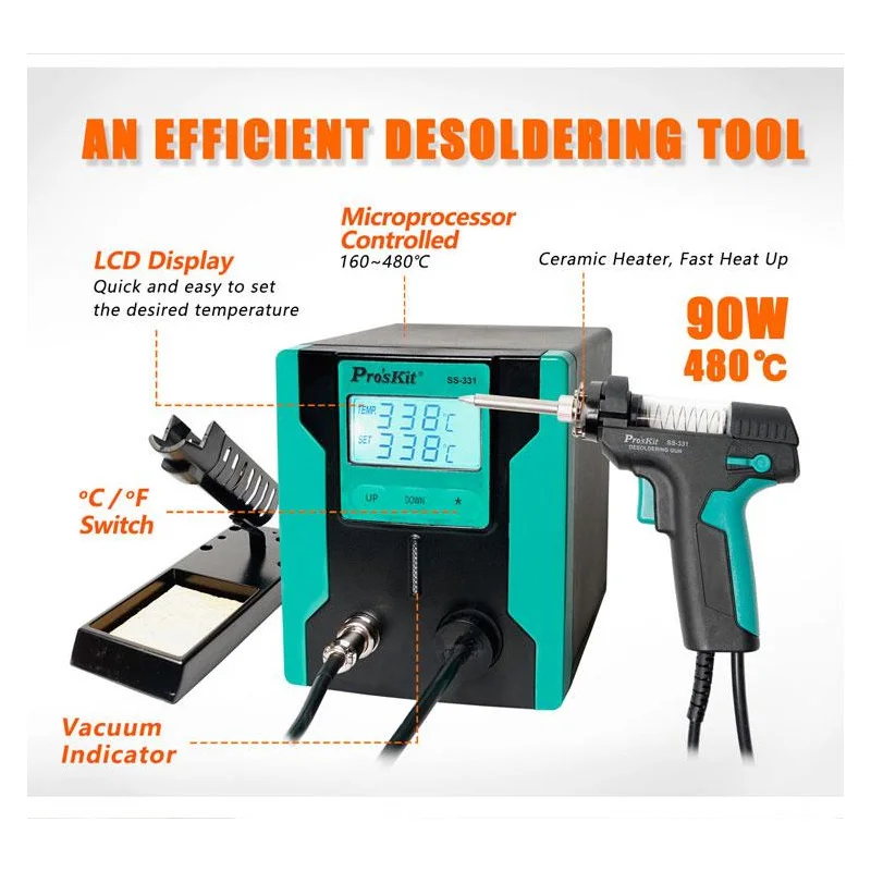 Imagem -03 - Proskit Ss331h Esd Lcd Digital Elétrica Bomba de Dessoldagem Bga Pistola de Solda a Vácuo Automático Sono Display Digital Elétrico Industrial Mesa de Soldagem Micro-processamento Controle Automático