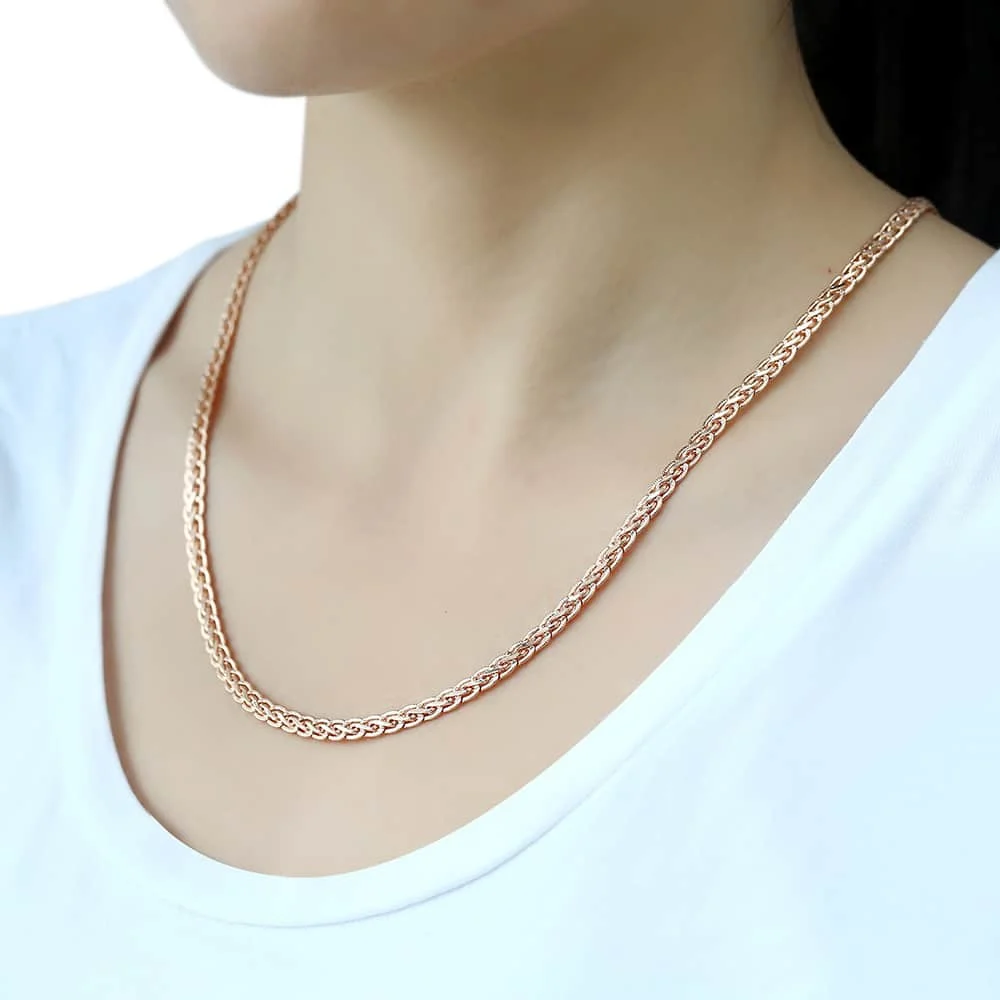 Davieslee Necklace for Women Gold Color Womens Necklace Chain Hammered Braided Mens Womens Jewelry 3mm 45cm 50cm 55cm DLGN328