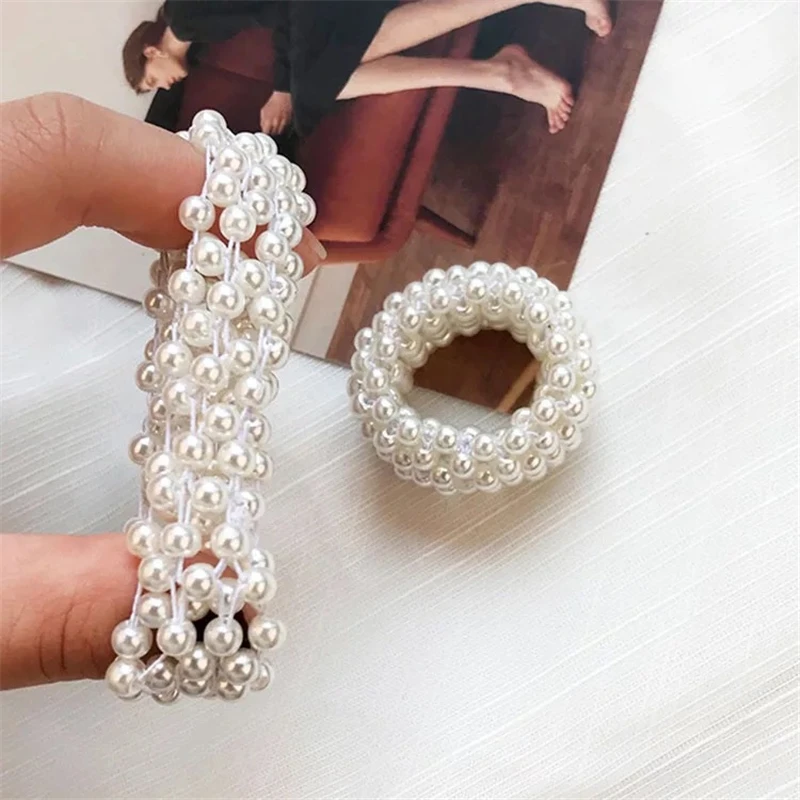 Women Hair Accessories Full Pearls Beads Elastic Hair Bands Ponytail Holder Girls Scrunchies Elegant Pearl Hair Ring Headdress