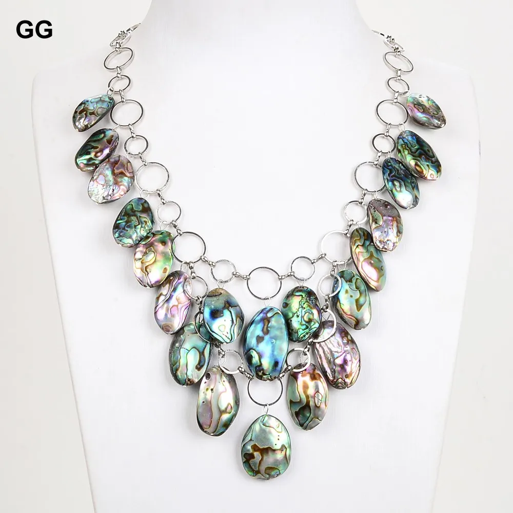 

GuaiGuai Jewelry Natural 25x15MM Abalone Shell Chain Necklace