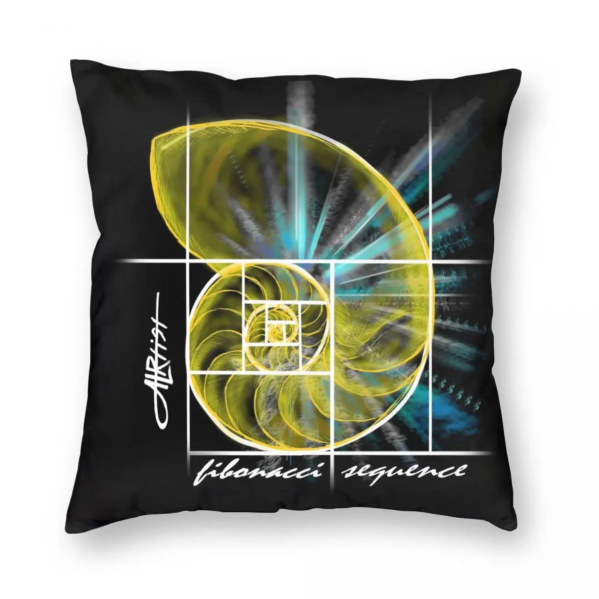 Fibonacci Sequence Square Pillowcase Polyester Linen Velvet Printed Zip Decorative Sofa Seater Cushion Cover