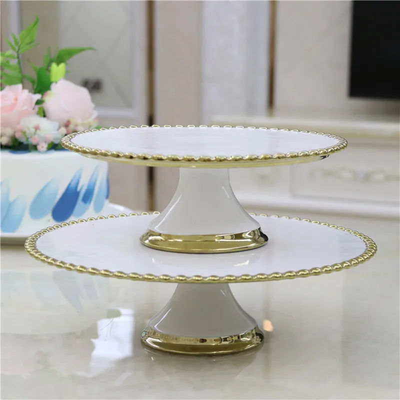 High-grade Ceramic Cake Tray Electroplating Bead Point High-foot Tray Dessert Table High-foot Cake Tray Afternoon Tea Fruit Tray