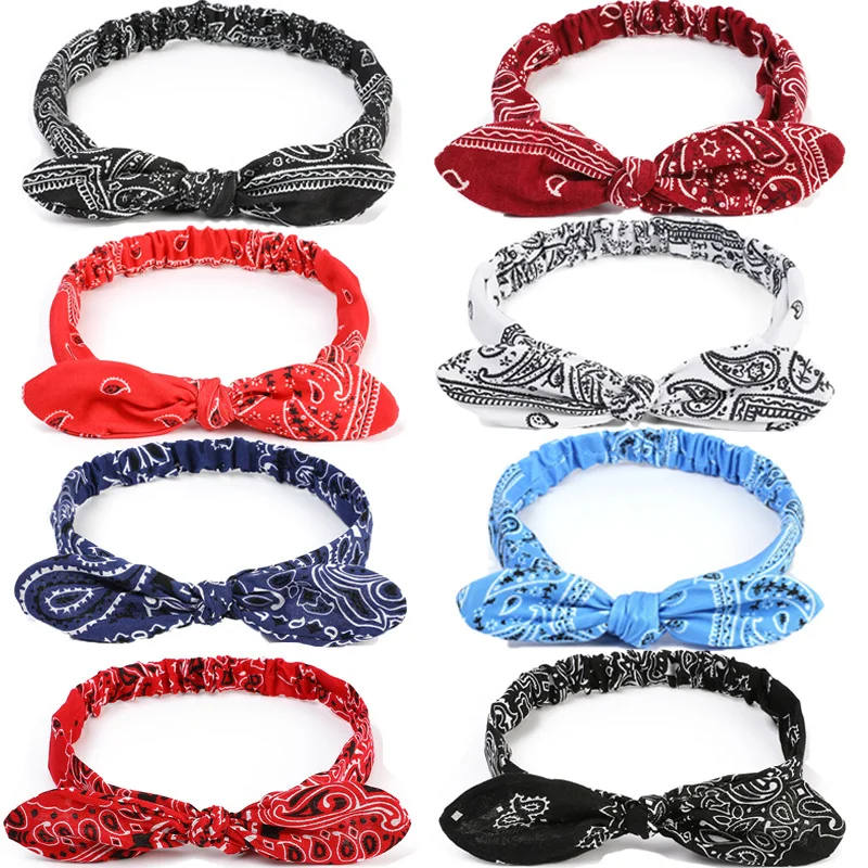 New Women Boho Soft Solid Print Headbands Vintage Cross Bowknot Elastic Hairbands Hair Tie Turban Bandanas Girl Hair Accessories